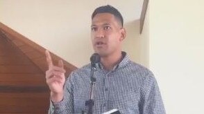 Israel Folau speaking at the Truth Of Jesus Christ Church.