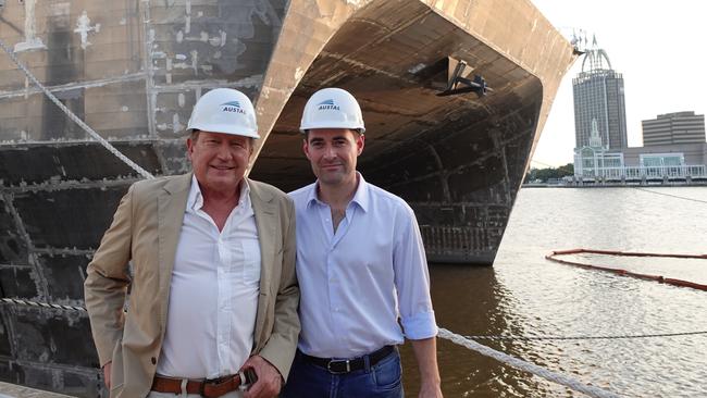 Andrew Forrest and Tattarang chief executive John Hartman at Austal's Alabama shipyards.