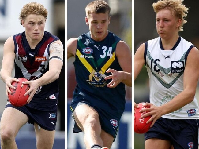 AFL Draft prospects Levi Ashcroft, Sam Lalor and Alixzander Tauru. Photos: Getty Images