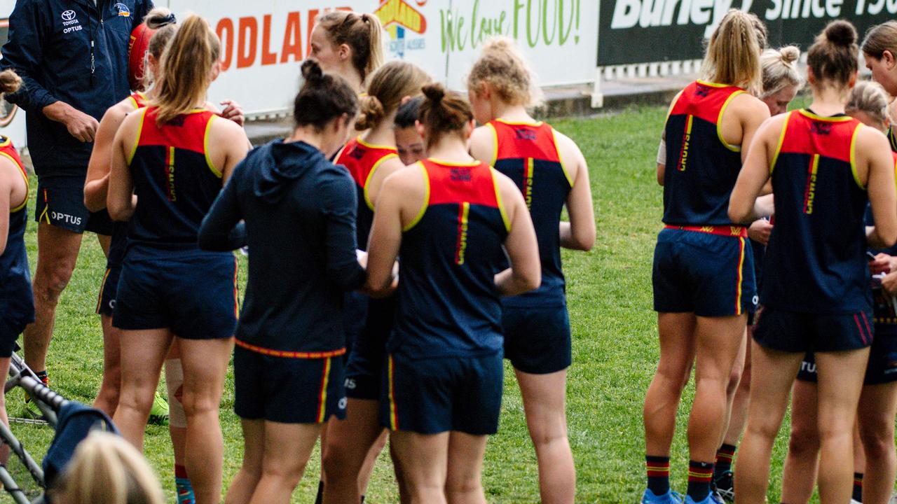 The Crows AFLW side are back in pre-season training. Picture: Morgan Sette