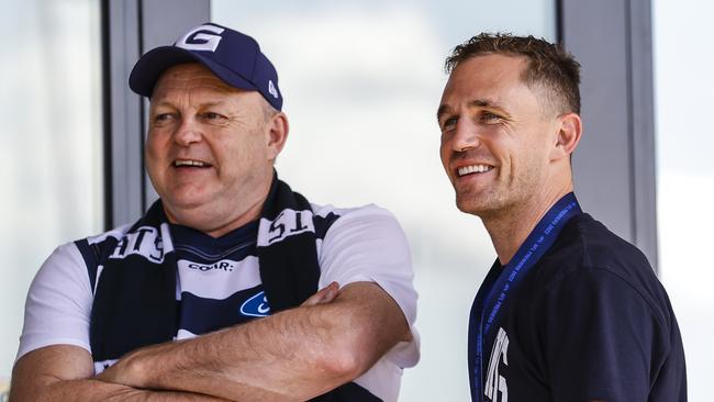 Billy Brownless and premiership skipper Joel Selwood.