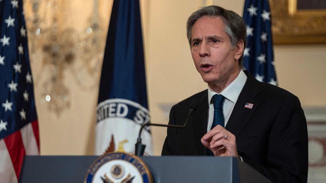 Antony Blinken at the State Department on Thursday. Picture: AFP