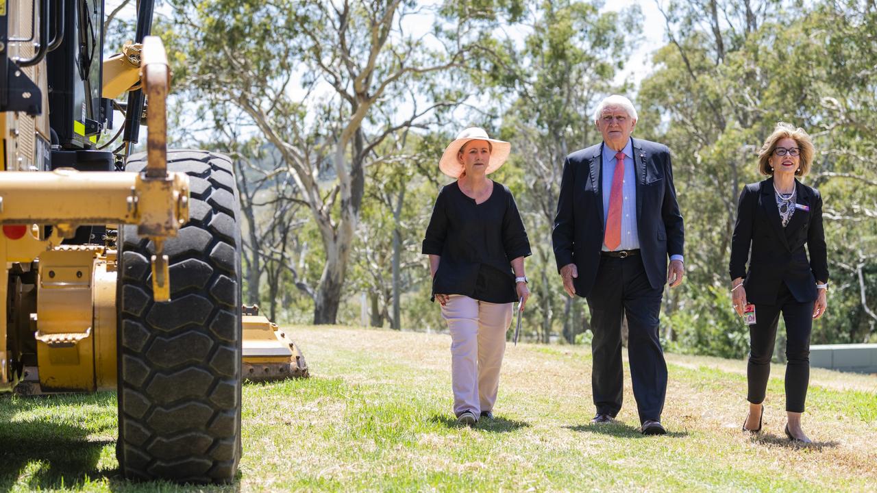 Queensland Health Minister Yvette D'Ath (left) with Darling Downs Health Board chairman Mike Horan and Darling Downs Health chief executive Annette Scott near the site of the new Toowoomba Hospital at the Baillie Henderson campus, Tuesday, February 28, 2023. Picture: Kevin Farmer