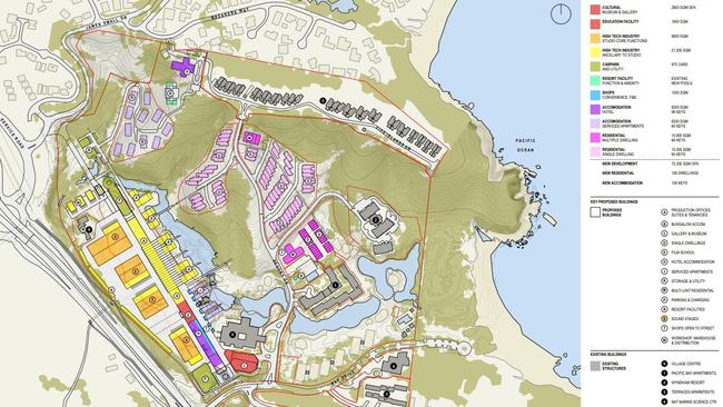 A map shows the proposed layout of Pacific Bay Resort Studios and Village.