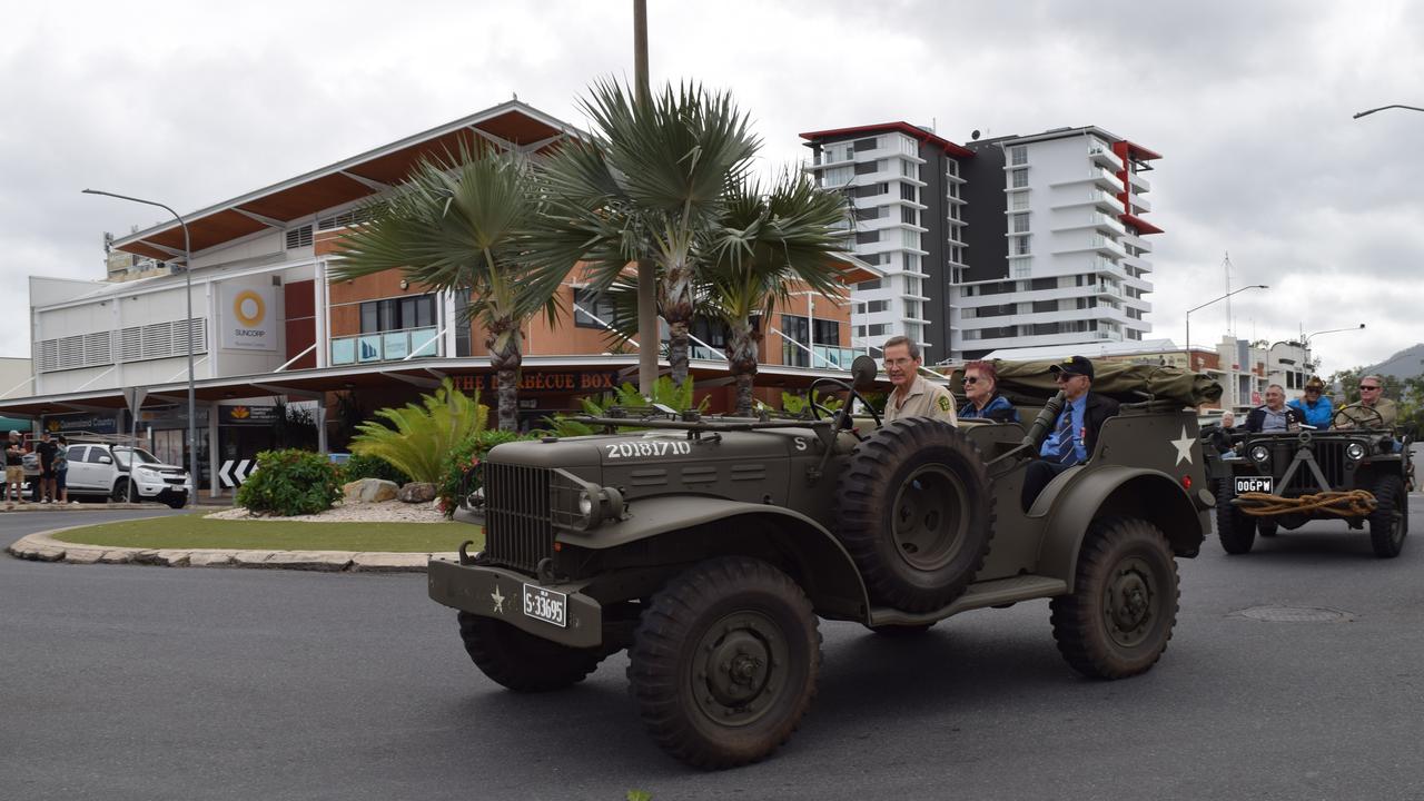 Military vehicles in the Rockhampton ANZAC Day march.