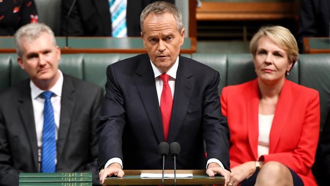 Opposition leader Bill Shorten delivers his budget reply speech in Canberra. Picture: Getty