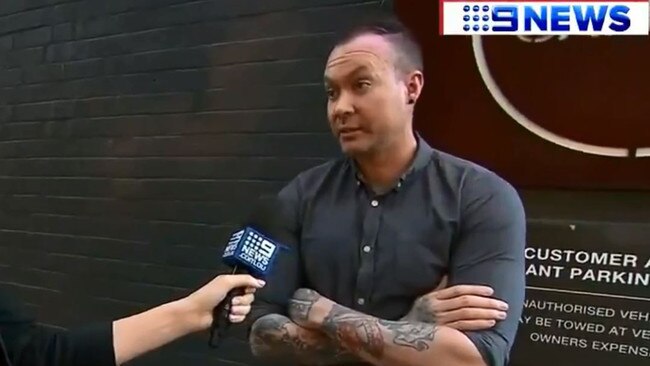 Shore is interviewed by reporters after his heroic intervention in the attack. Picture: Nine News.