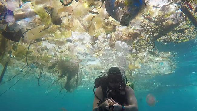 British man Richard Horner filmed plastic waste while diving off the coast of Indonesia. Picture: YouTube