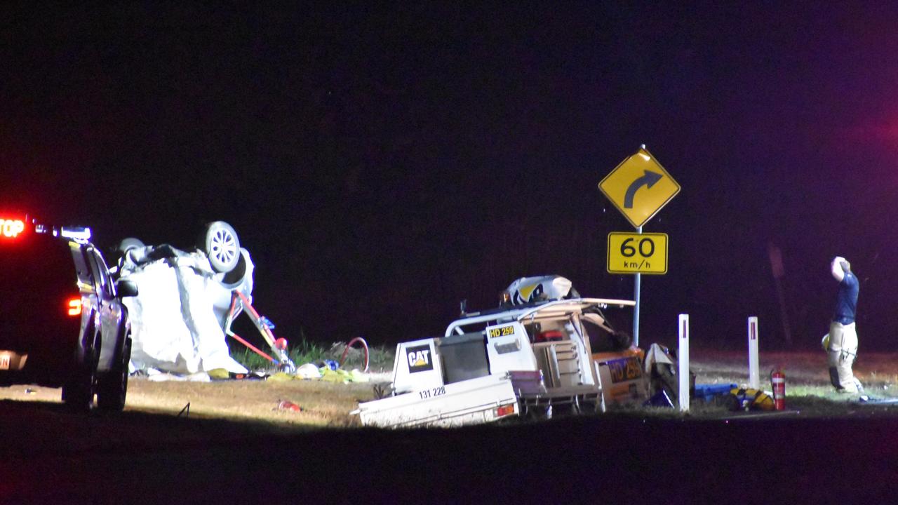 Fatal crash scene on Eton Homebush Rd near Eton. Two cars collided shortly before 6pm. Picture: Tara Miko