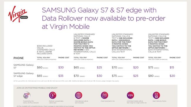 Virgin Mobile's plans for Samsung Galaxy S7 and S7 edge