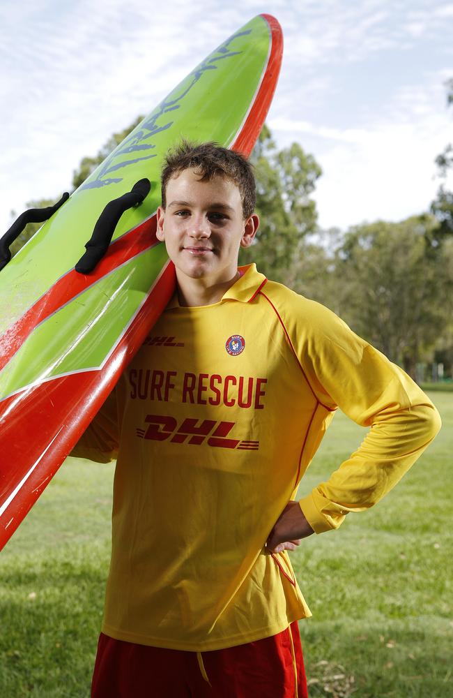 Tweed Heads and Coolangatta Surf Life Saving Club nipper Clayton Schilg, 14. Picture: AAP/Josh Woning