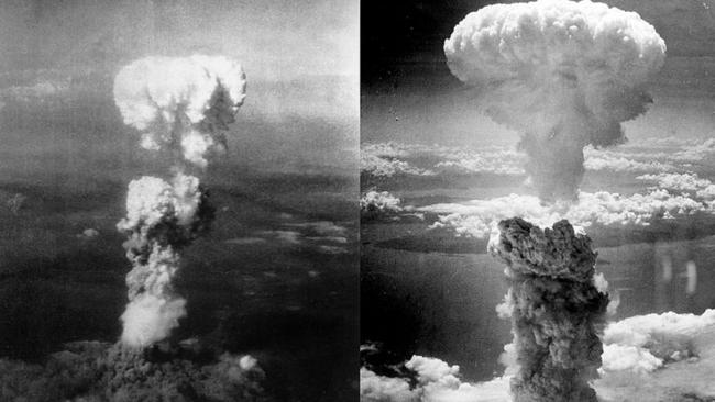 Atomic bomb mushroom clouds over Hiroshima (left) and Nagasaki (right). Residents in St Louis, Missouri, are still suffering from the affects of the radioactive waste left over by the bomb preparations today.