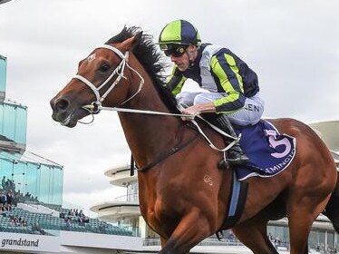 Epimeles ridden by John Allen wins the ANZAC Day Stakes at Flemington Racecourse on April 25, 2024 in Flemington, Australia. (Photo by Reg Ryan/Racing Photos via Getty Images)