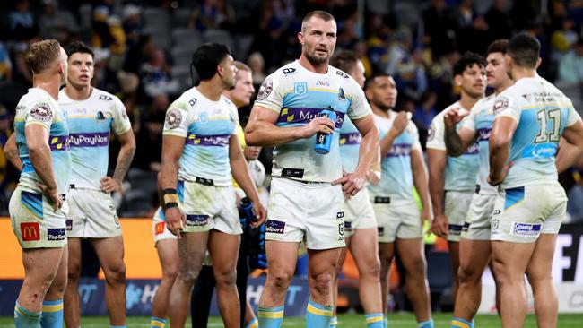 SYDNEY, AUSTRALIA - JULY 16: Kieran Foran of the Titans reacts during the round 20 NRL match between Parramatta Eels and Gold Coast Titans at CommBank Stadium on July 16, 2023 in Sydney, Australia. (Photo by Brendon Thorne/Getty Images)