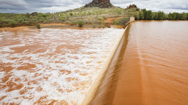 The downpour has seen waterways rise including at Chinamans Dam at Cloncurry. Photo Lachie Millard