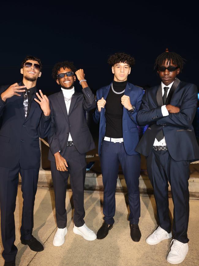 Rayhaan Toheed, Ali Haru, Elyas Touati and Tendai Chikukwa at the Southport State High School Formal at SeaWorld. Picture, Portia Large.