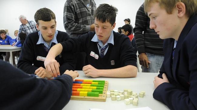 Science Day at the University of Western Sydney, Pictured are students from McCarthy Catholic College in Emu Plains from left to right: Ryan Cunningham, Jeremy Rix and Aidan Collyer.