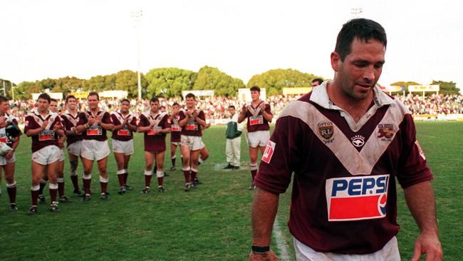 Owen Cunningham walks off after his last game for Manly at Brookvale Oval.