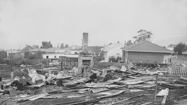 Mercury Historical Archive image. 1967 Hobart bushfire disaster. The Taroona medical centre was left in ruins.