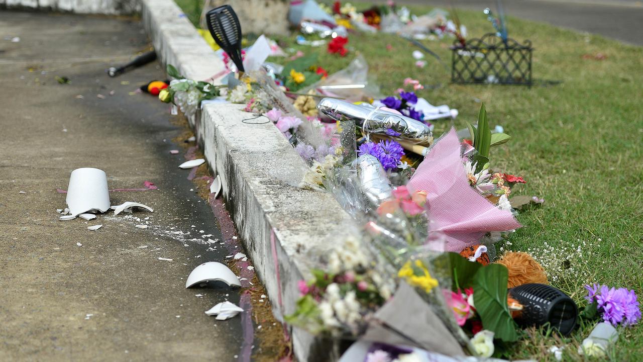 A roadside memorial for four teenagers who died in a car accident last week has suffered extensive damage overnight. PICTURE: MATT TAYLOR.