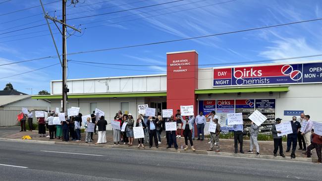 GPs and staff at Blair Athol Medical Clinic holding protest over what they say is lack of federal government support for GPs. Picture: Dr Kamal Wellalagobage