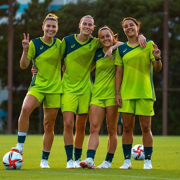 Sam Kerr, right, and Matildas teammates ahead of the Tokyo Olympics. Picture: Instagram