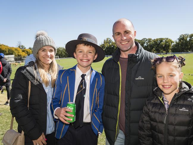 Backing Grammar are (from left) Sarah, Cooper, Daniel and Indi Chappel on Grammar Downlands Day at Toowoomba Grammar School, Saturday, August 19, 2023. Picture: Kevin Farmer