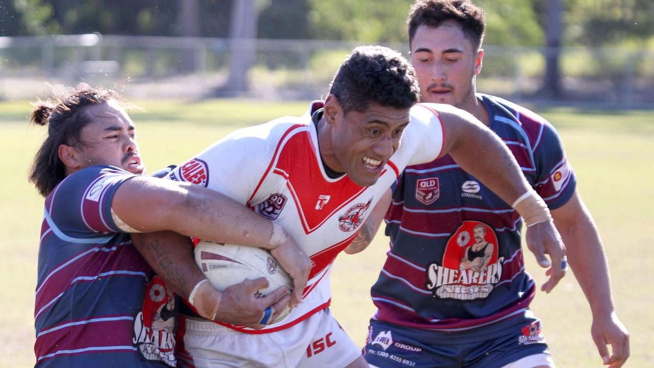 Rugby League Gold Coast Round 16 match between Ormeau Shearers and Currumbin Eagles at Brien Harris Oval at Ormeau. Currumbin player No8 Pele Peletelese Ormeau player No .Pic Mike Batterham