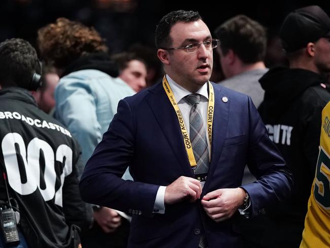 NBL General Manager Jeremy Loeliger looks on during match 1 of the Pre-FIBA World Cup series between the Australian Boomers and the USA at Marvel Stadium in Melbourne, Thursday, August 22, 2019.  (AAP Image/Scott Barbour) NO ARCHIVING, EDITORIAL USE ONLY