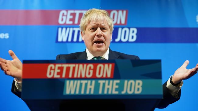 British Prime Minister Boris Johnson addresses delegates during the Conservative Party Spring Conference, in Blackpool, England. Picture: Getty