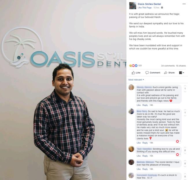 A Facebook post, since deleted, by the Oasis Smiles Dental clinic, where Harshwardhan Narde worked.