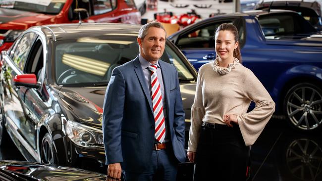 City Holden dealer principal Julian Newton with marketing manager Jess O'Callaghan at City Holden in Grenfell St. Picture - Matt Turner.