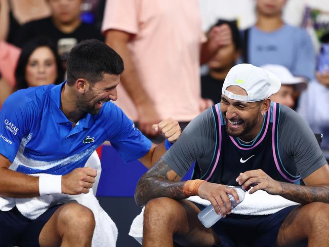 Novak Djokovic will hit the court with Nick Kyrgios as part of the AO charity showdown. Picture: Getty Images