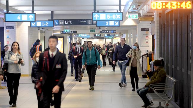 Commuters at Town Hall Station in Sydney head to work on Monday. Picture: Jeremy Piper