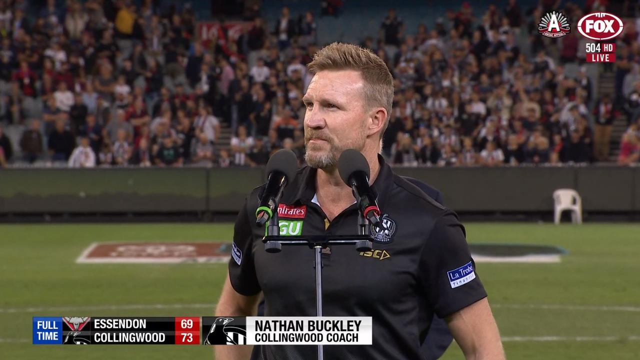 Nathan Buckley wasn’t happy with the booing after the Anzac Day game.