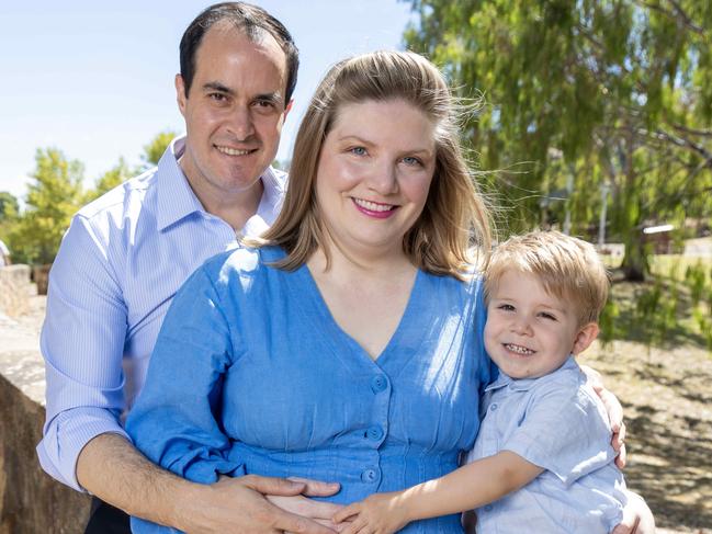 January 25, 2025: Opposition Leader Vincent Tarzia and his wife Charissa with son Leonardo,3, are announcing they are pregnant with their second child   Picture: Kelly Barnes