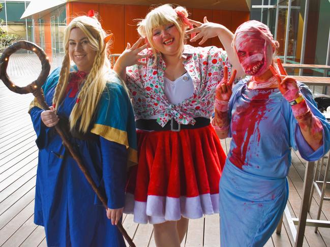 Mel Whatman, Neysa Nelson and Mak Bloom at the Melbourne Oz Comic Con Xmas edition, held at the Melbourne Convention &amp; Exhibition Centre on Saturday, December 7, 2024. Picture: Jack Colantuono