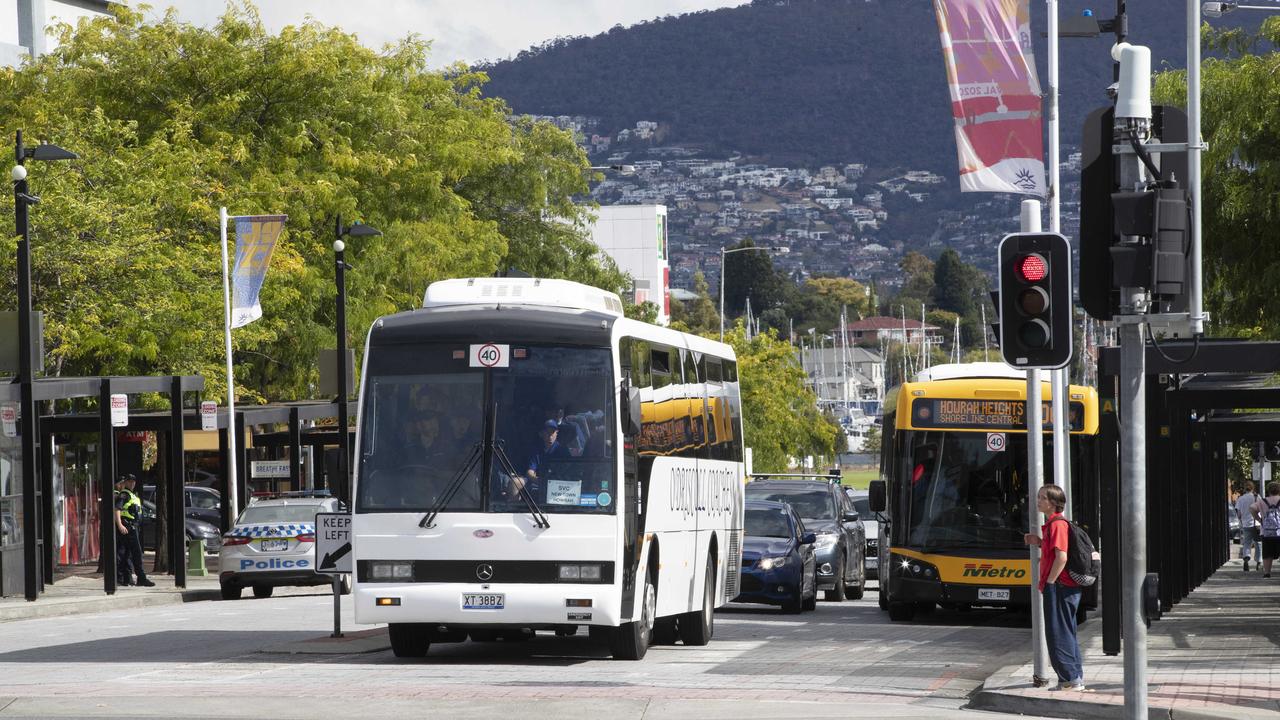 Rosny bus mall, Metro bus and Tasmania Police. Picture: Chris Kidd