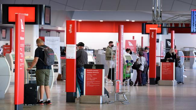 The departures hall at Melbourne Airport with a fraction of its usual passenger traffic on Monday. Picture: NCA NewsWire/Andrew Henshaw