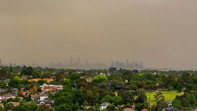 The view of the City from Camberwell on Thursday. Picture: @tjbalon