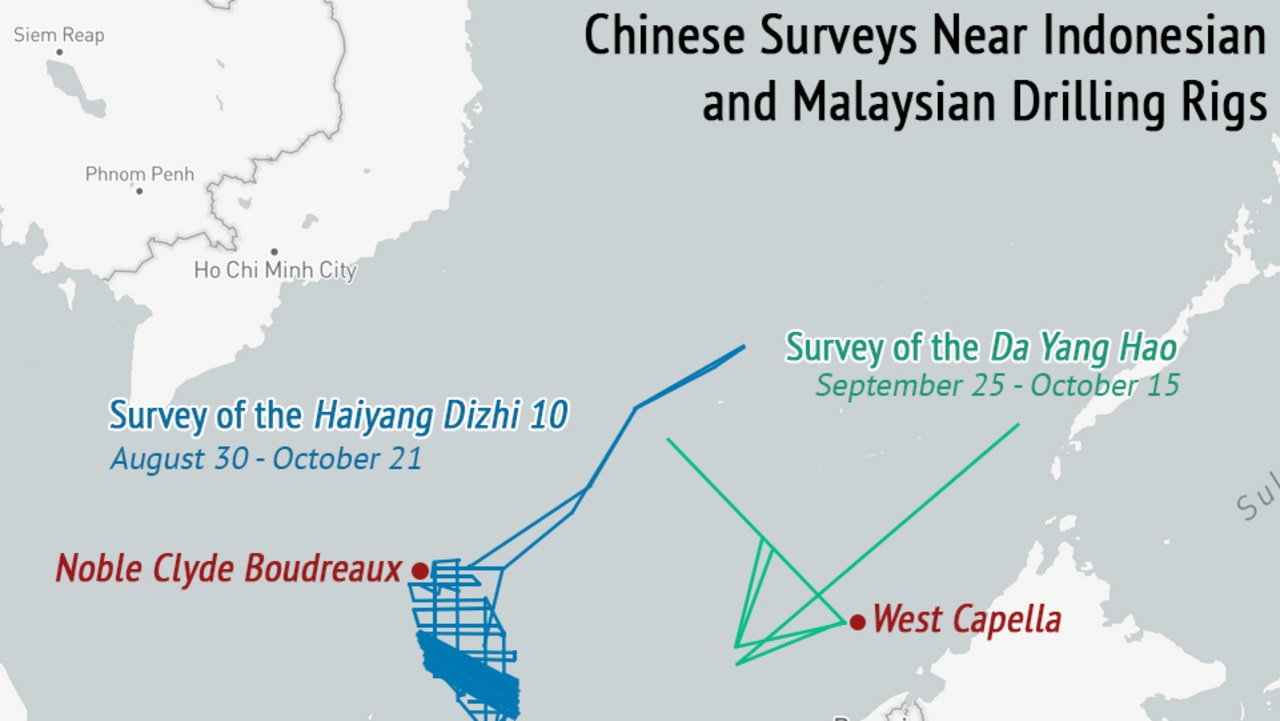 China has been harassing Indonesian and Malaysian oil exploration ships Picture: CSIS/AMTI