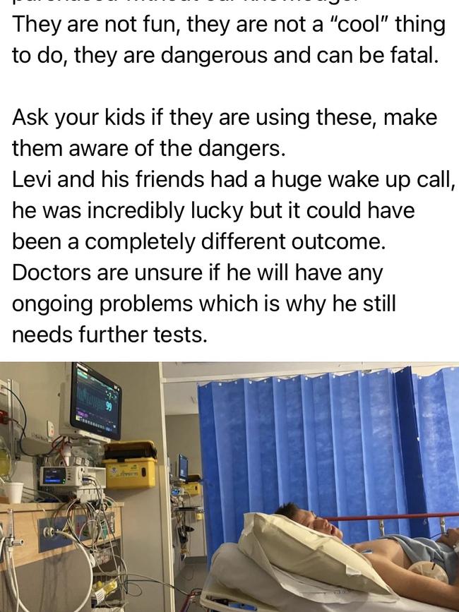 Emily Clutterbuck's post on her son Levi. Picture: Supplied