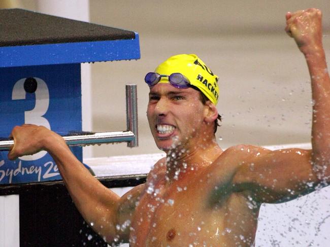 Grant Hackett pictured after winning gold in the 1500m freestyle at the 2008 Beijing Olympics. Picture: AP Photo/David Longstreath.