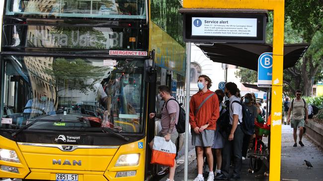 Commuters turned to buses at Wynyard Station this afternoon as the rail dispute caused havoc with all trains cancelled. Picture: NCA Newswire / Gaye Gerard