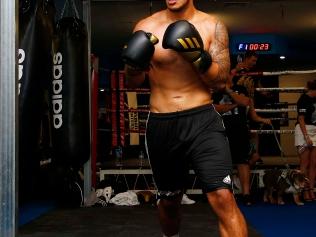 Jai Opetaia trains ahead of his upcoming world title fight. Picture: Tertius Pickard