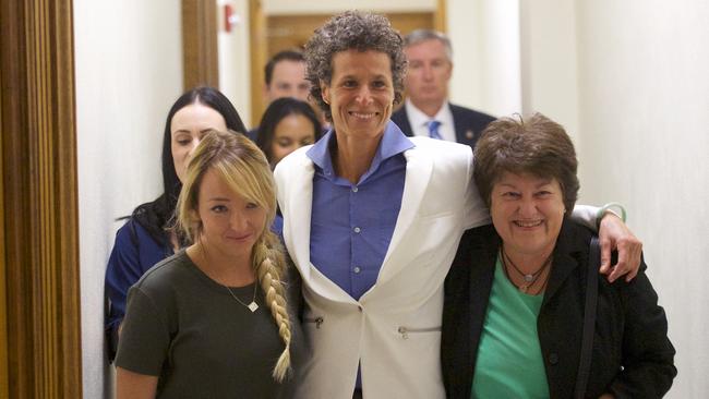 Bill Cosby accuser Andrea Constand, centre, after the guilty on all counts verdict was delivered in the sexual assault retrial.