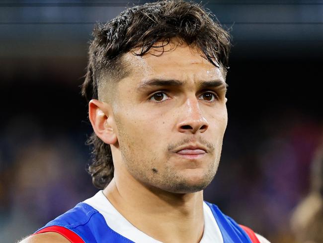 MELBOURNE, AUSTRALIA - SEPTEMBER 06: Jamarra Ugle-Hagan of the Bulldogs looks dejected after a loss during the 2024 AFL Second Elimination Final match between the Western Bulldogs and the Hawthorn Hawks at The Melbourne Cricket Ground on September 06, 2024 in Melbourne, Australia. (Photo by Dylan Burns/AFL Photos via Getty Images)