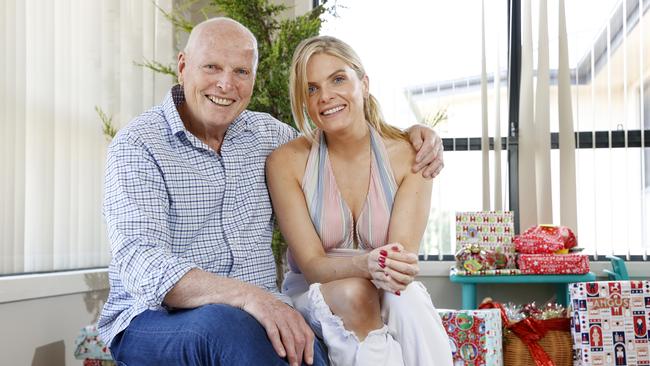 Erin Molan with her father Jim Molan at their family home outside of Canberra. Picture: Jonathan Ng