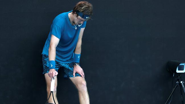 Andrey Rublev struggled in the heat against Daniil Medvedev Picture: AFP Images