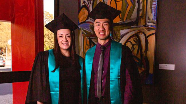 Graduation Ceremony at the University of Tasmania, Burbury Theatre on Friday 28th April 2023. Diploma of Emergency Nursing Graduates, Madison Royal and Ernie Koh. Picture: Linda Higginson